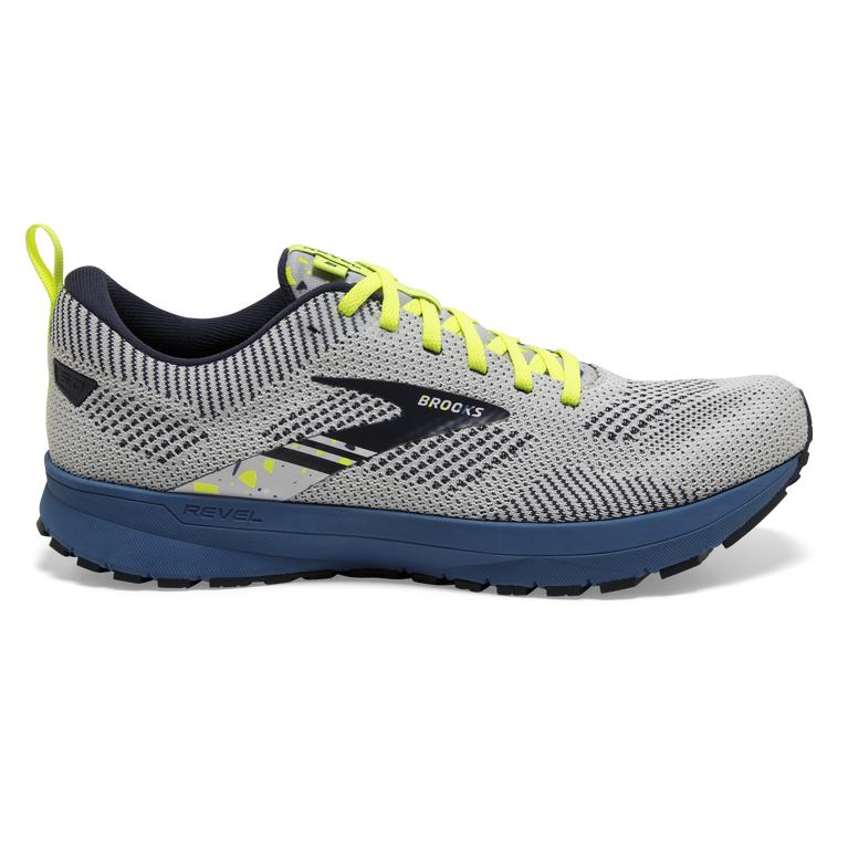 Brooks Revel 5 Performance Road Running Shoes - Men's - Oyster/Navy/Dark Blue (59012-DKVI)